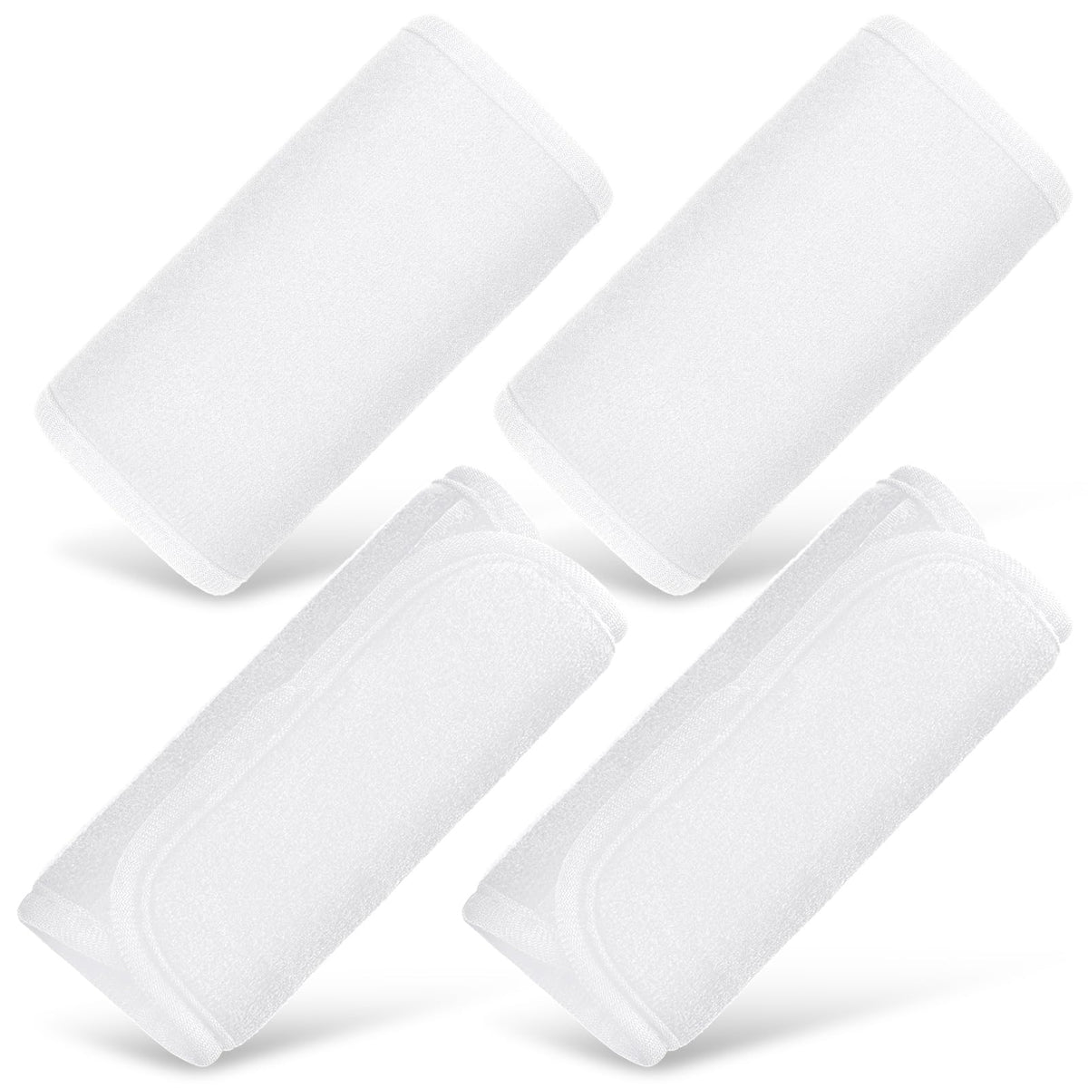 Riakrum white baby seat belt covers in a pack of four to prevent rubbing.