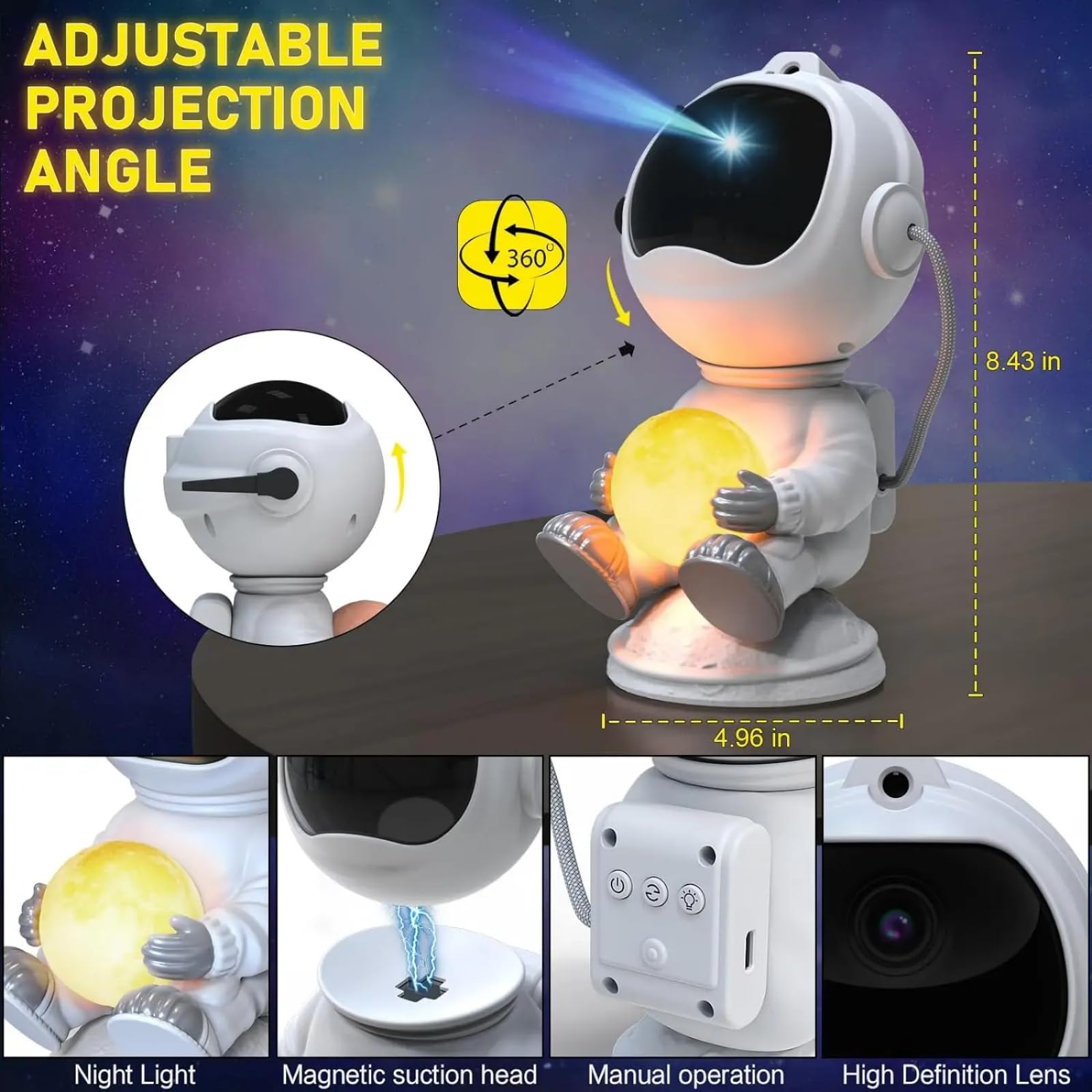 RicecdCAT Spaceman Galaxy Projector brightness and speed controls for atmosphere