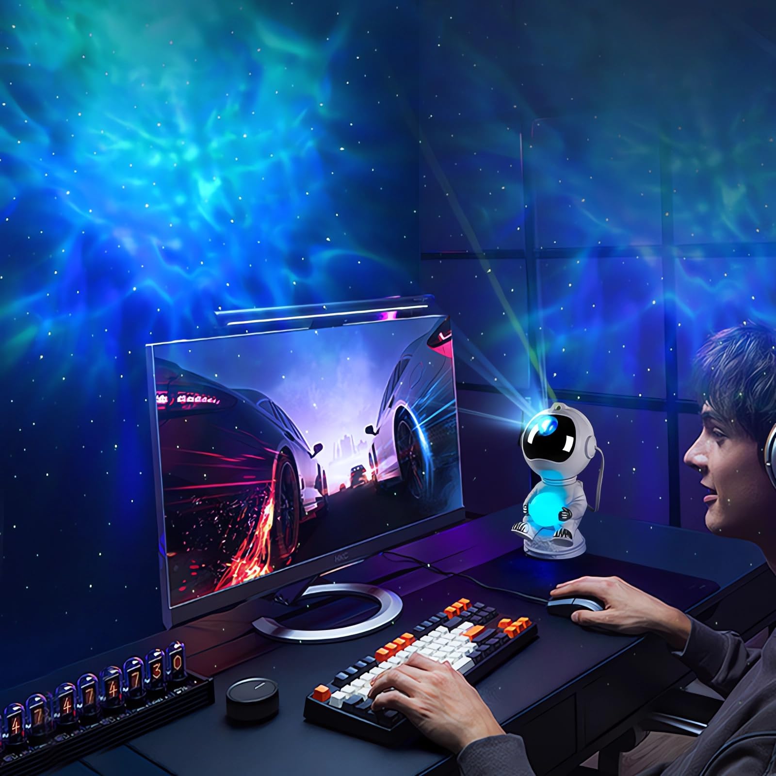 RicecdCAT Spaceman Galaxy Projector ideal night light for kids' bedroom