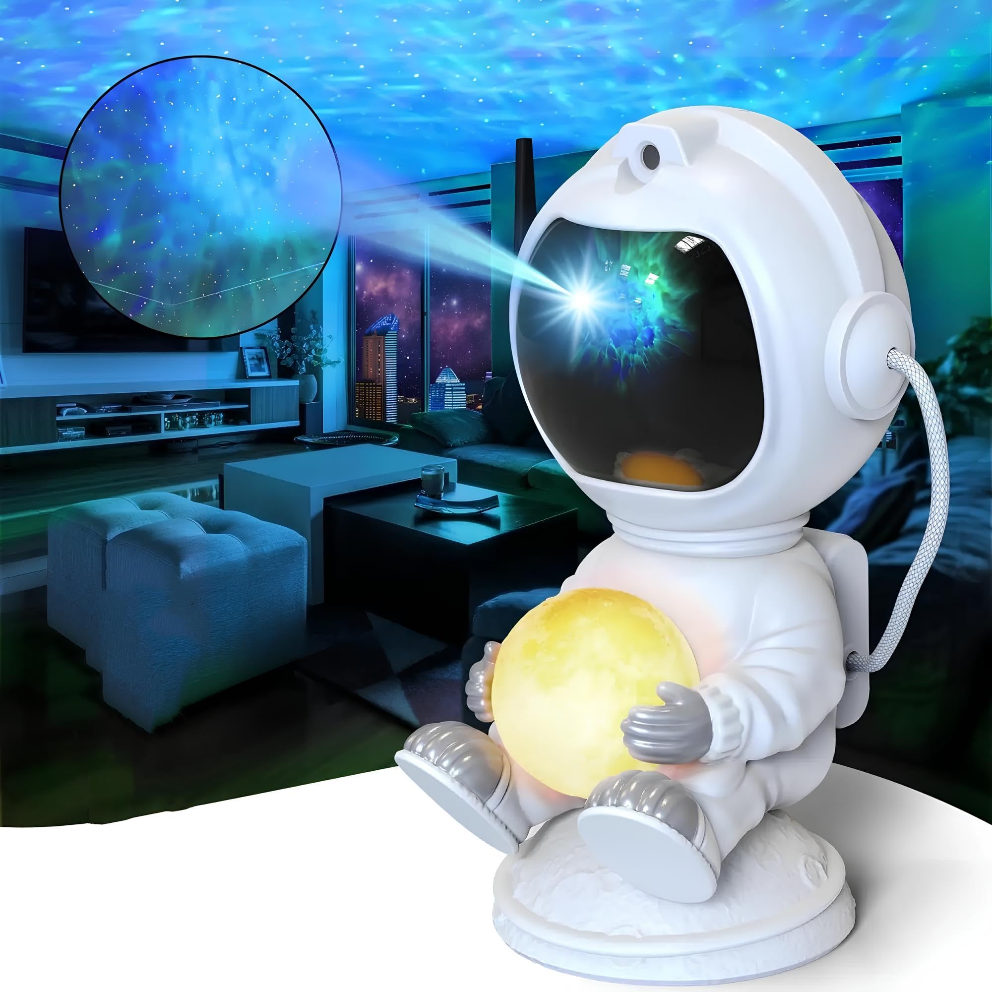 RicecdCAT Spaceman Galaxy Projector lights walls and ceilings with stars