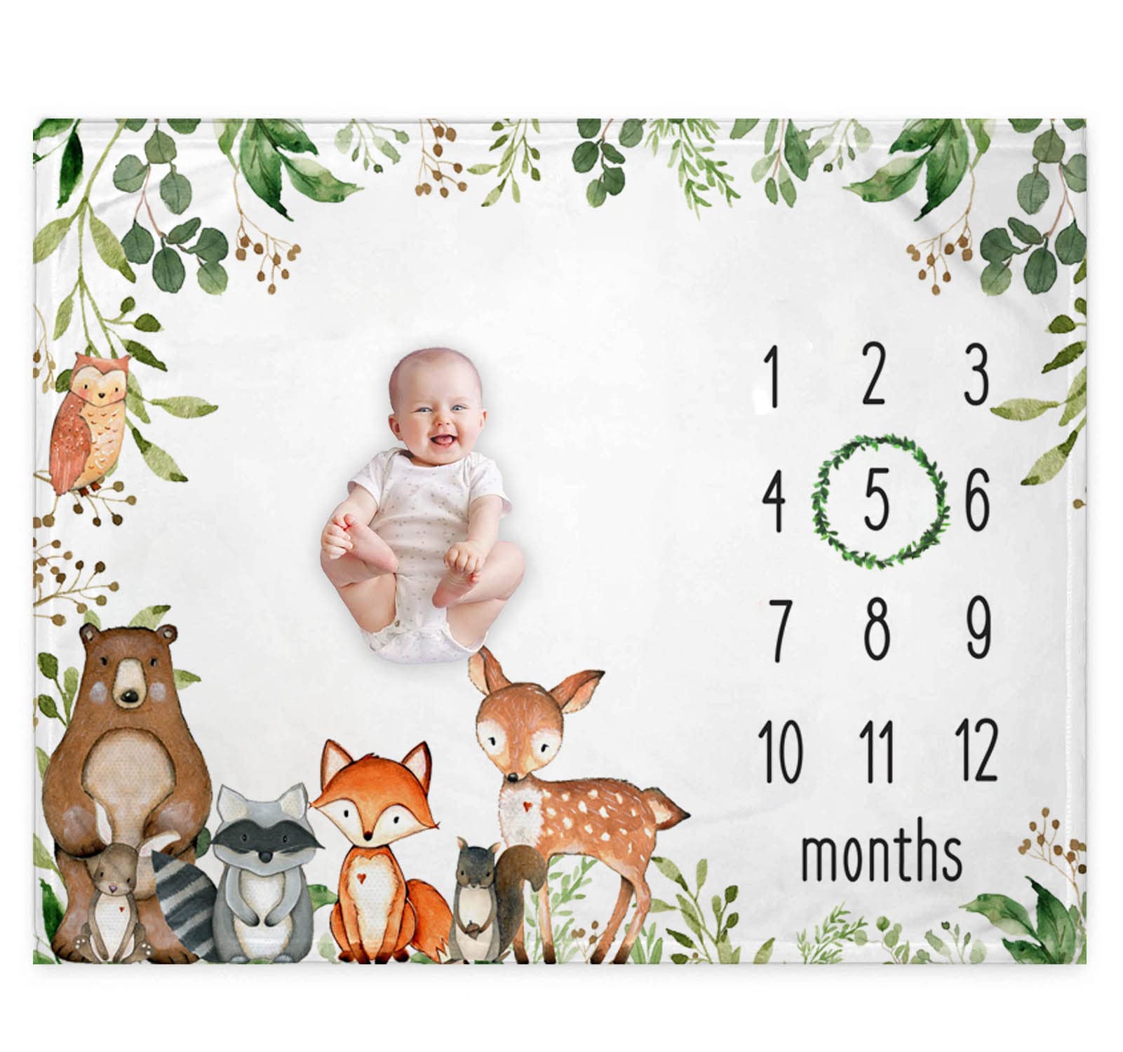 RICEFINE Woodland milestone blanket forest design for cozy baby photos and gentle skin feel.