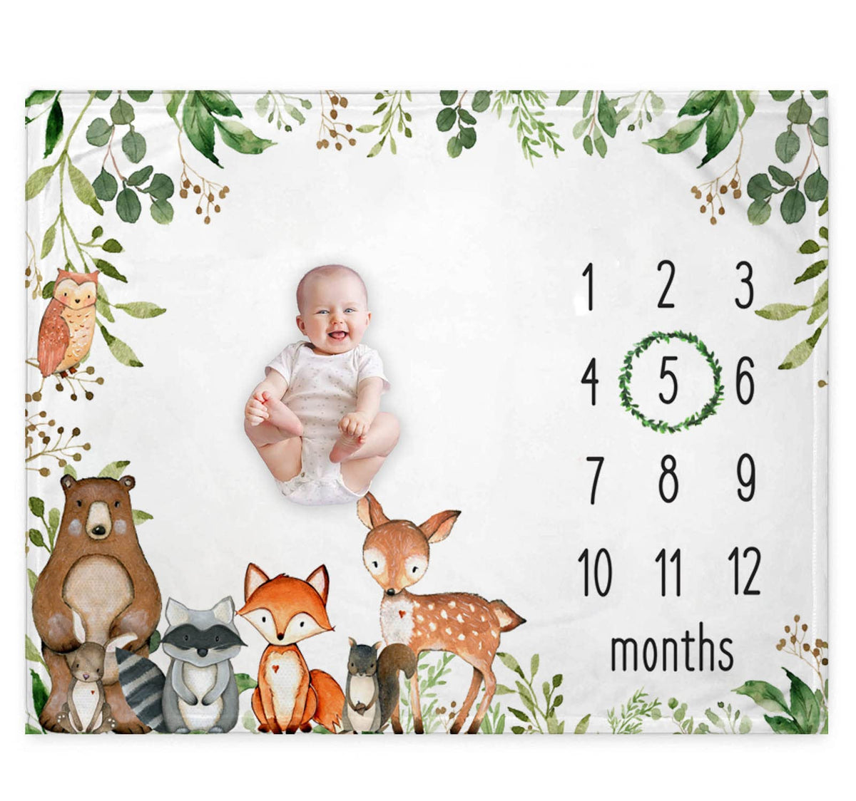 RICEFINE Woodland milestone blanket forest design for cozy baby photos and gentle skin feel.