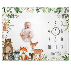 RICEFINE Woodland milestone blanket forest design for cozy baby photos and gentle skin feel.
