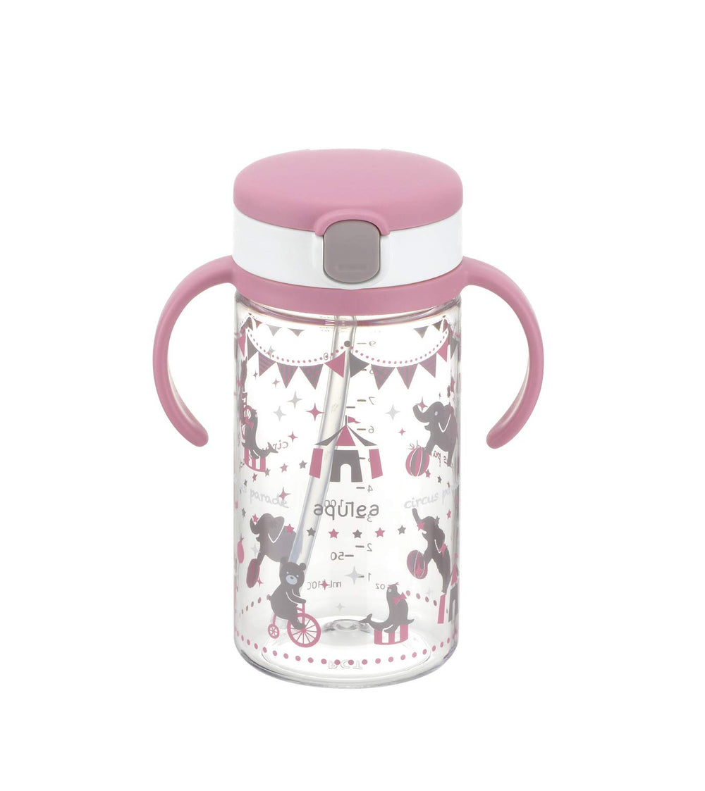 Richell Aqulea outing straw mug 320ml pink in full view for everyday use