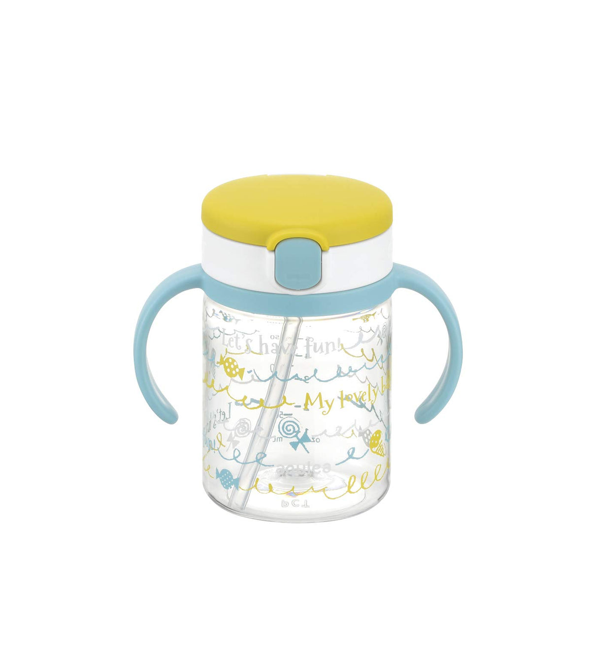 Richell Aqulea outing straw mug yellow with transparent Tritan body for easy content visibility