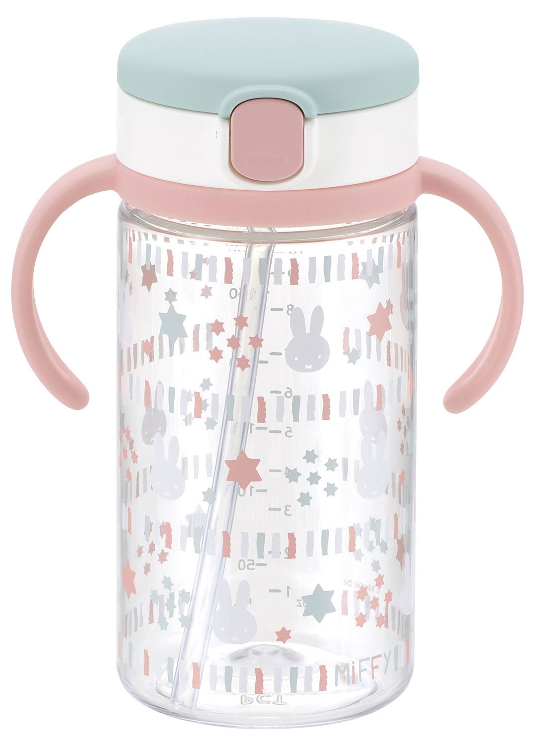 Richell Outing Straw Mug Miffy pink design for on-the-go sipping and style.