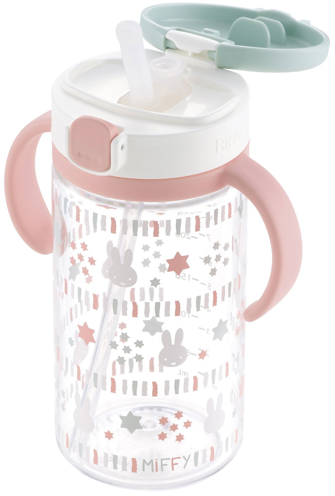 Richell Outing Straw Mug Miffy 320ml ideal for travel and quick drinks.