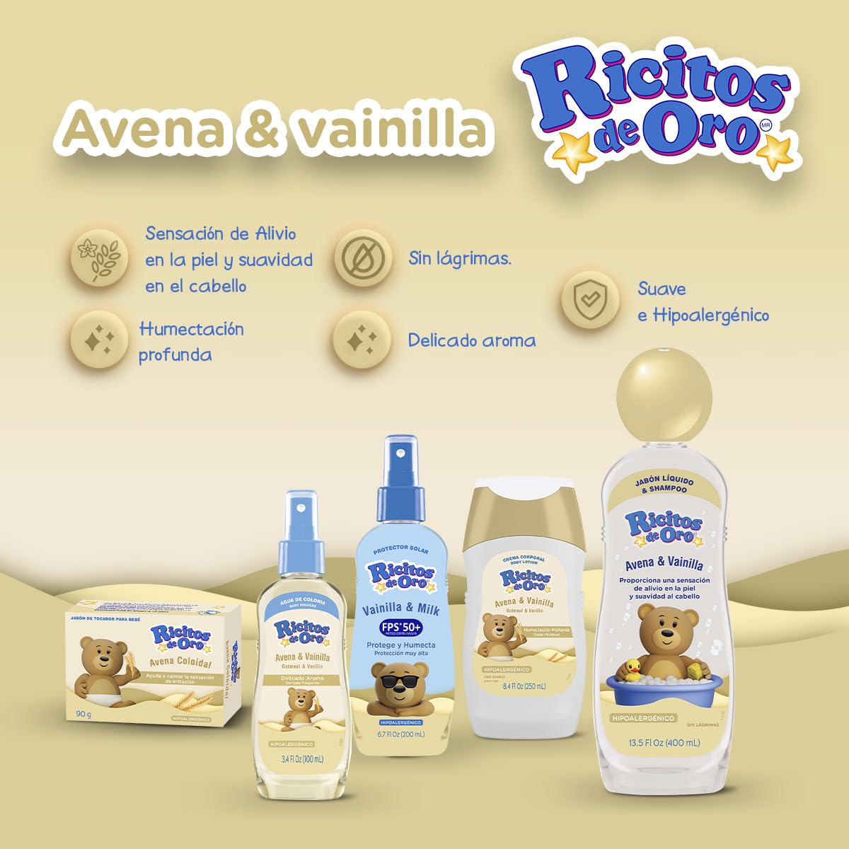 Ricitos de Oro care foam shows easy rinse formula leaving hair soft and clean.
