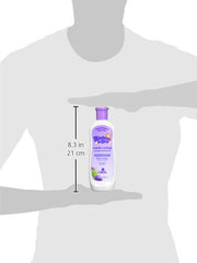 Baby applying Ricitos de Oro lavender and lettuce lotion during bedtime routine.