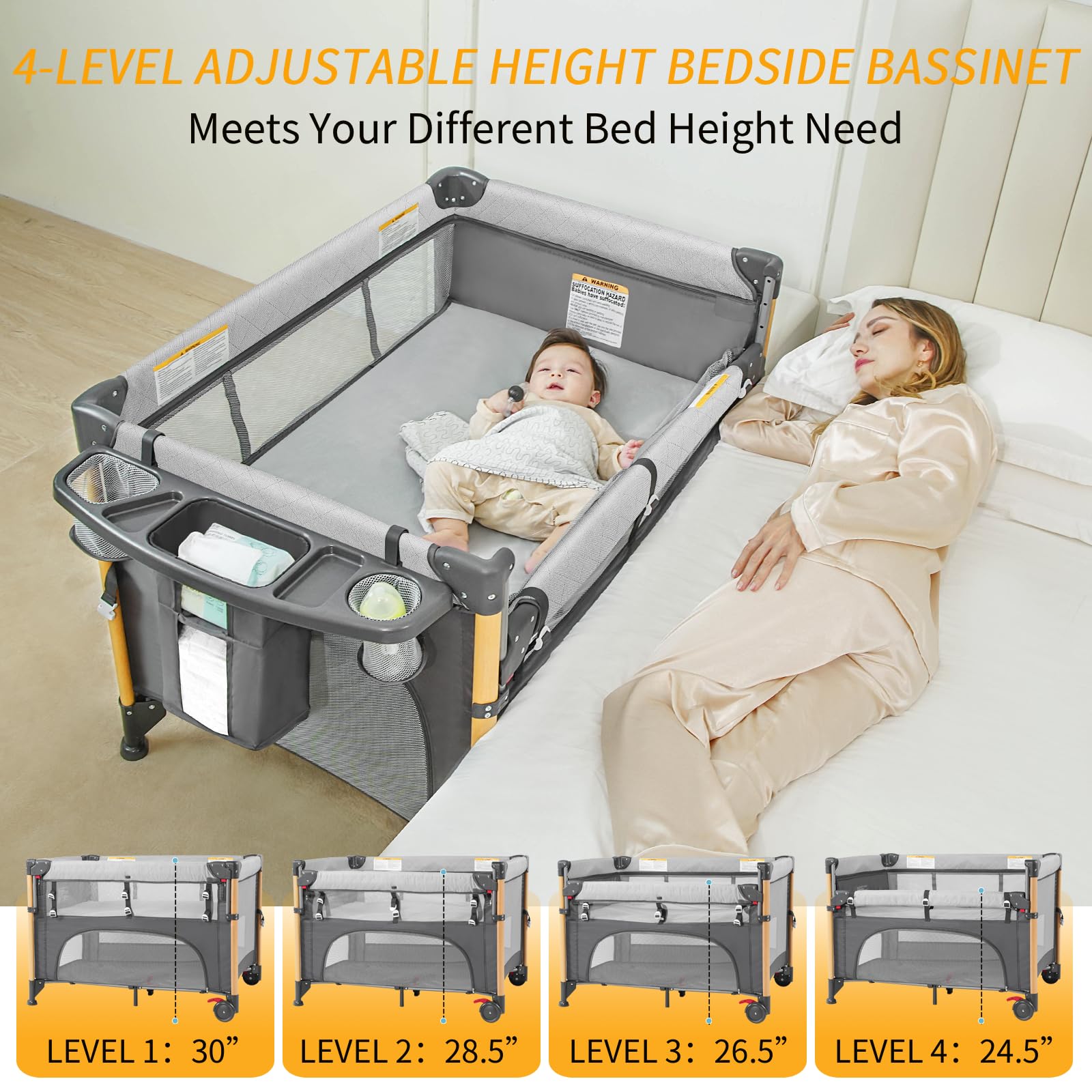 RICUTON baby bassinet with 360-degree mesh for airflow and visibility.