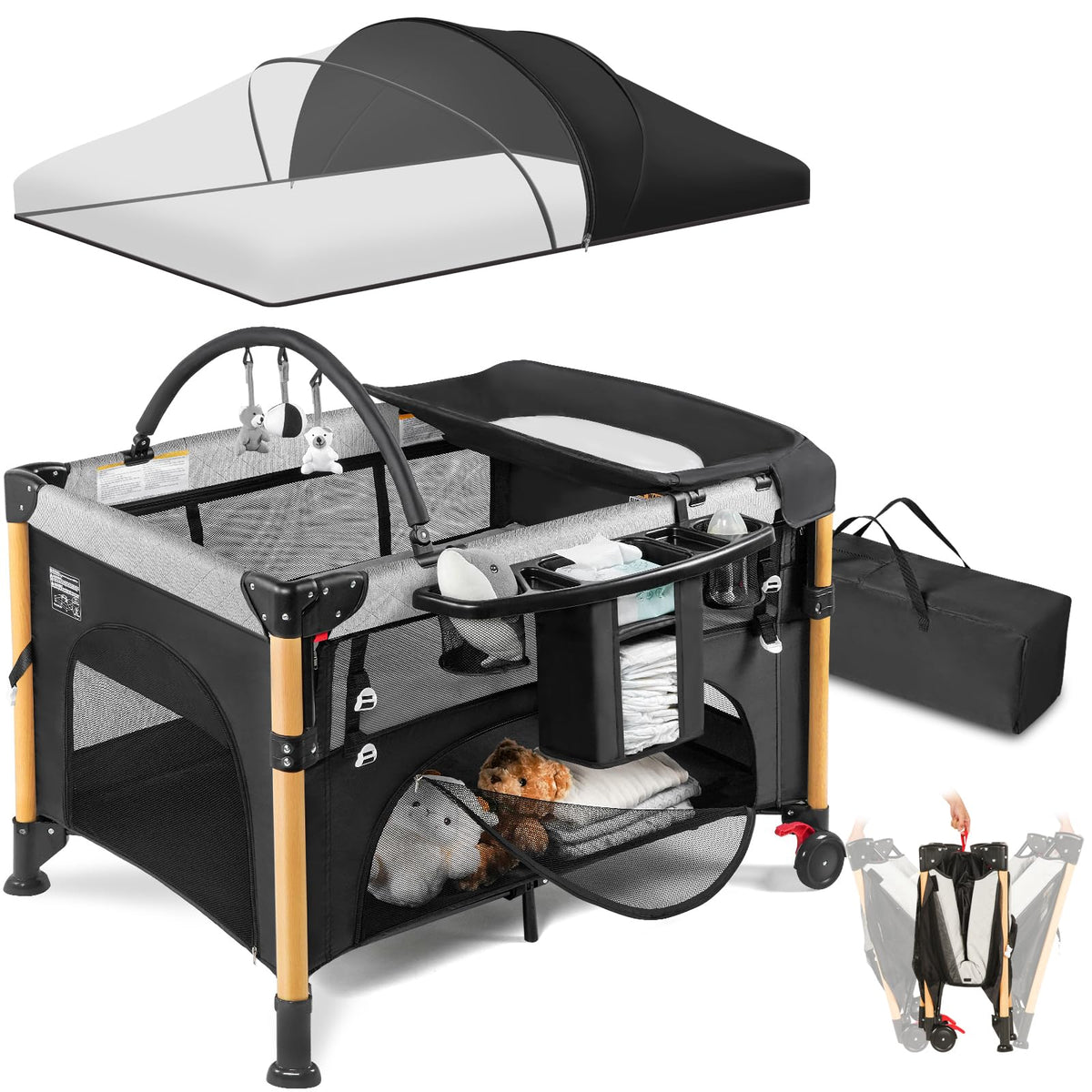RICUTON baby bassinet bedside crib with one-hand setup for nighttime access