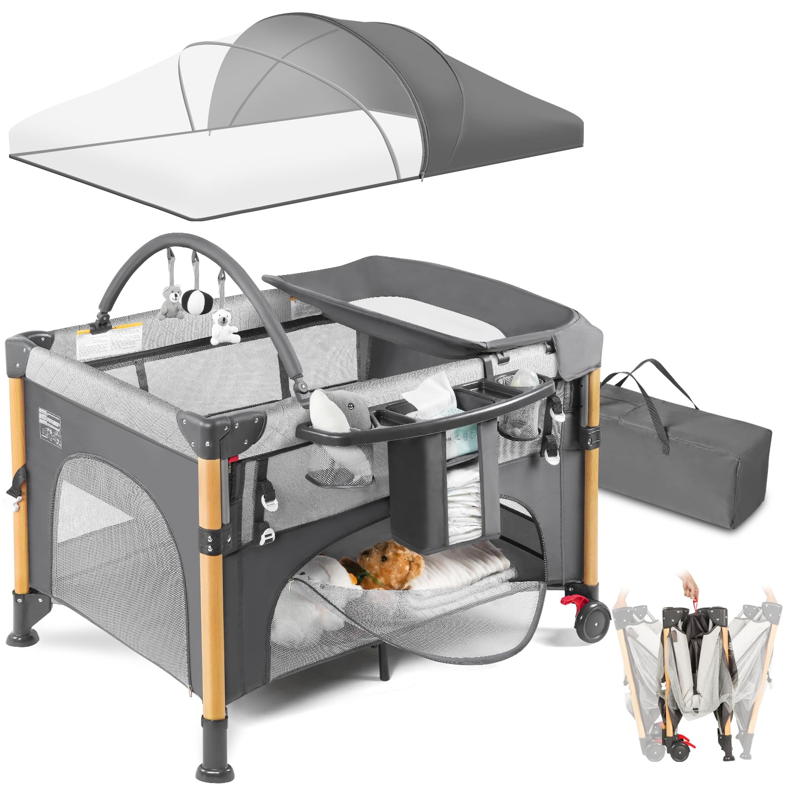 RICUTON baby bassinet one-hand setup shows quick access for night feeds.