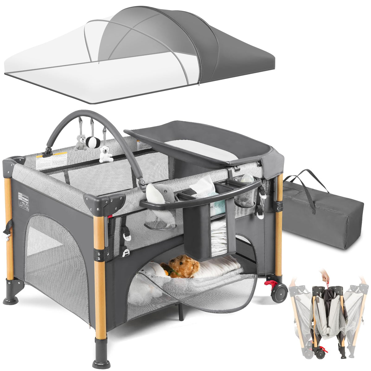 RICUTON baby bassinet one-hand setup shows quick access for night feeds.