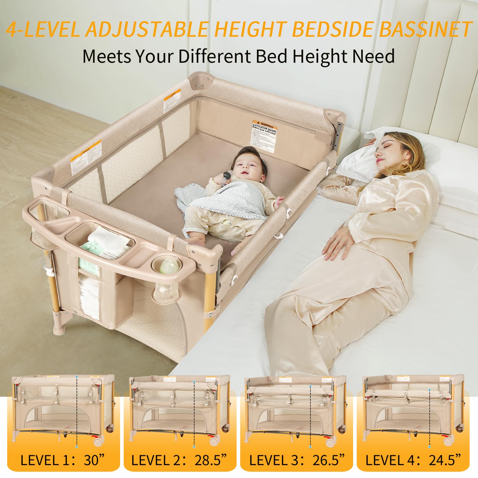 RICUTON bassinet with four-height adjustment for bed-height matching