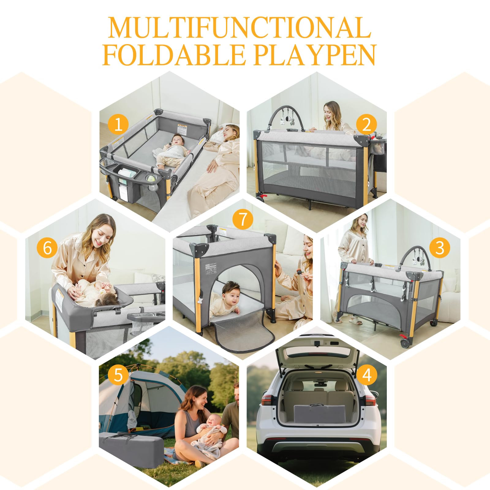RICUTON bedside crib with secure construction and monitor-friendly mesh.