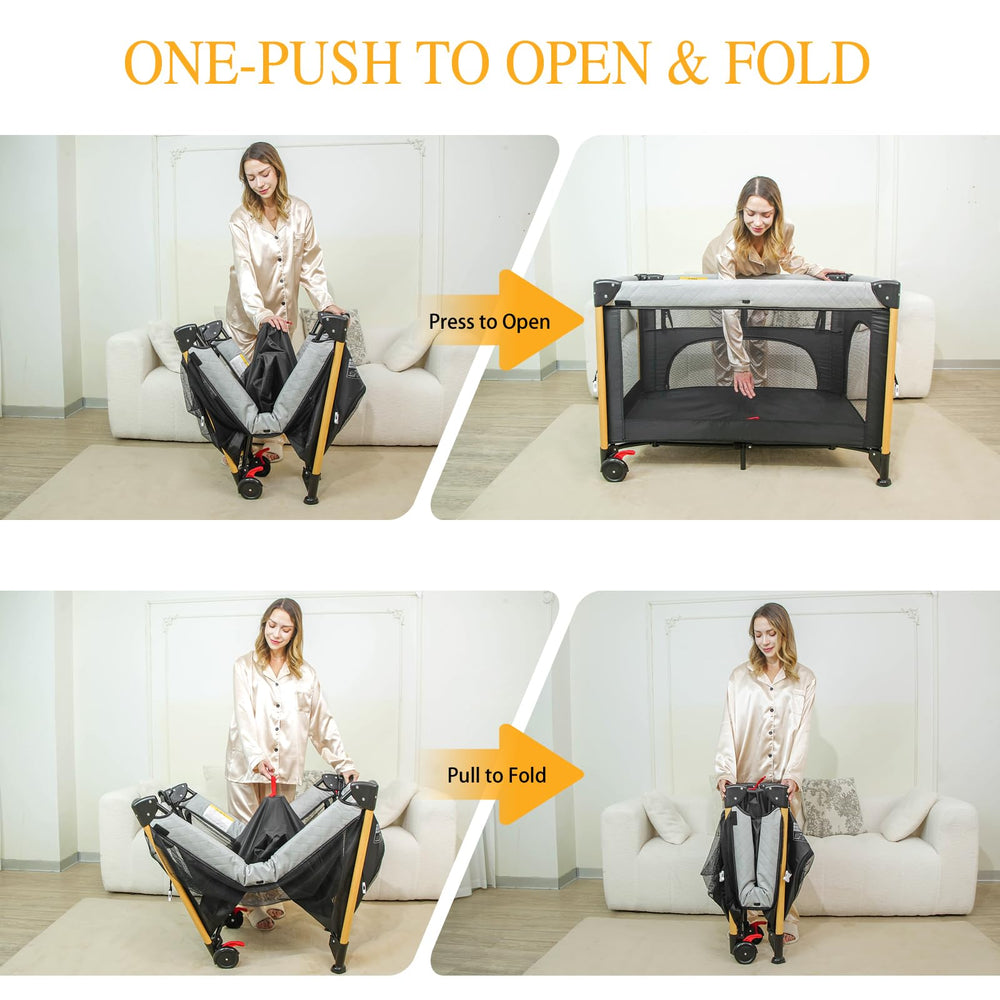 RICUTON foldable portable crib with secure wheels for stable use