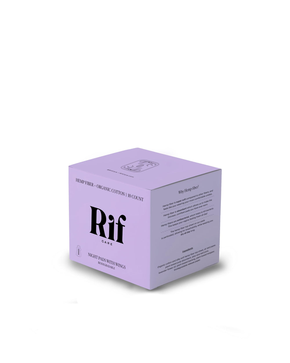 Rif Care overnight hemp pad with wings provides secure protection for heavy flow