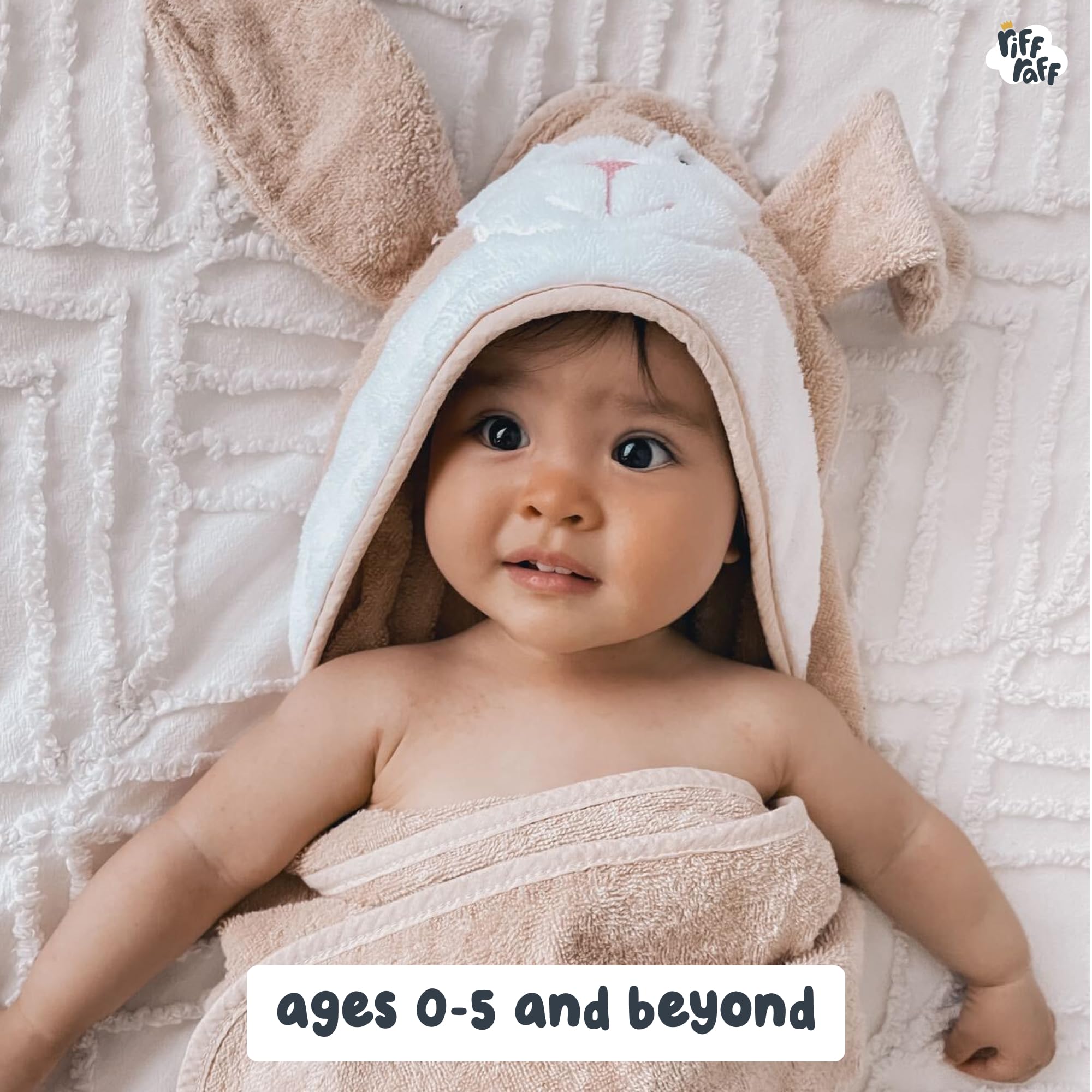 Riff Raff Baby towel with mitt set aids quick dressing.
