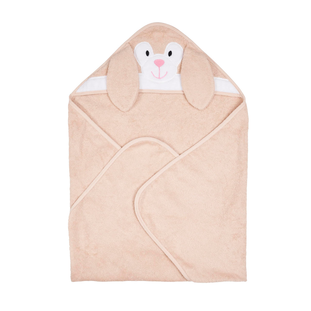 Riff Raff Friendly Bunny hooded towel dries newborns with cuddly comfort.