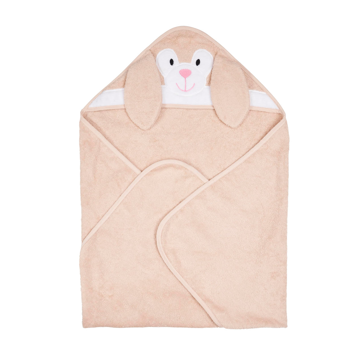 Riff Raff Friendly Bunny hooded towel dries newborns with cuddly comfort.