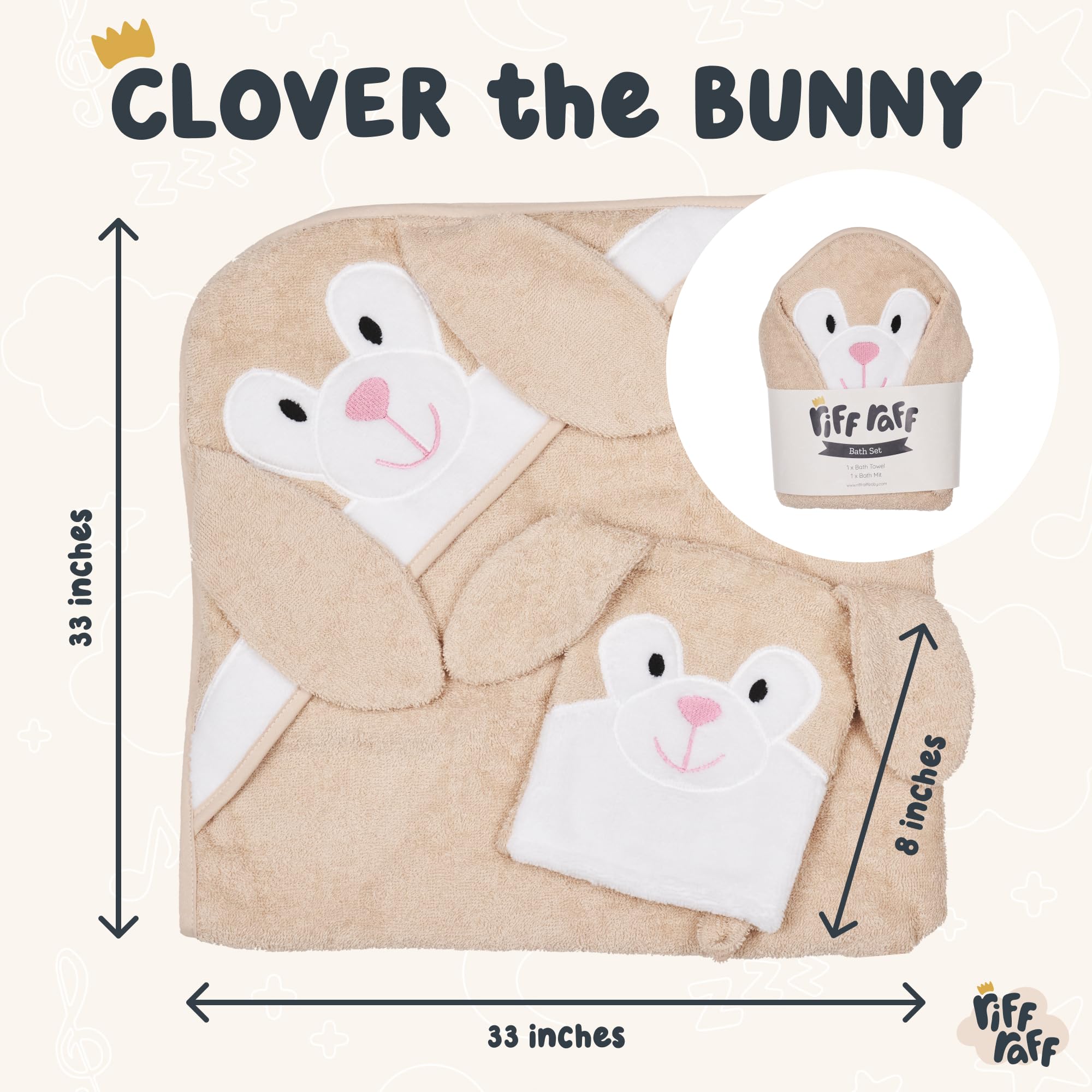 Riff Raff Sweet Fox hooded towel with mitts for easy dressing.