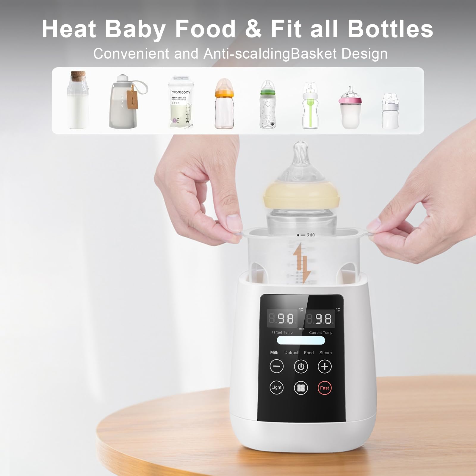 Rimaxao Bottle Warmer supports breast milk bags for flexible feeding prep.