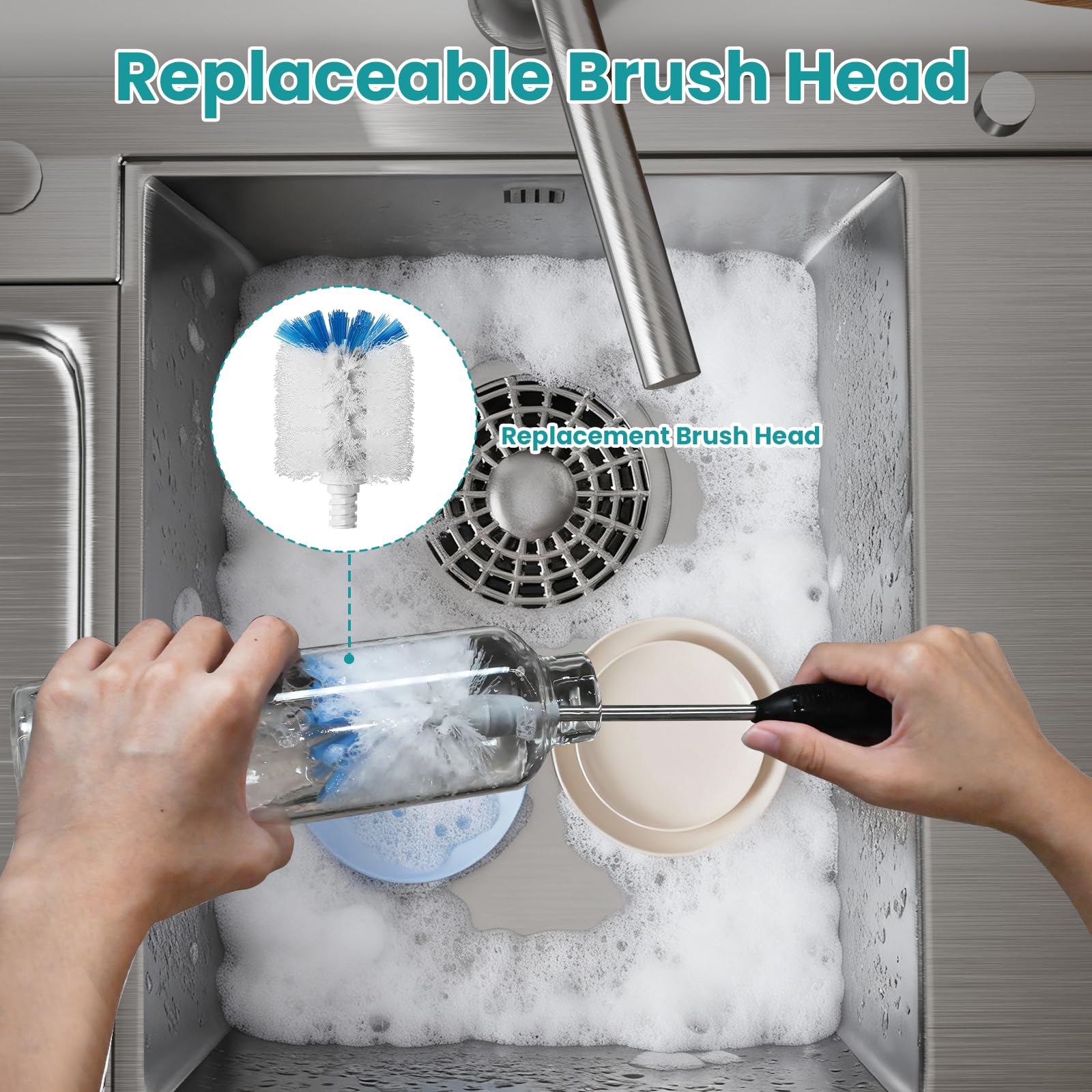 RIMAY 4-pack of replacement heads for ongoing bottle cleaning