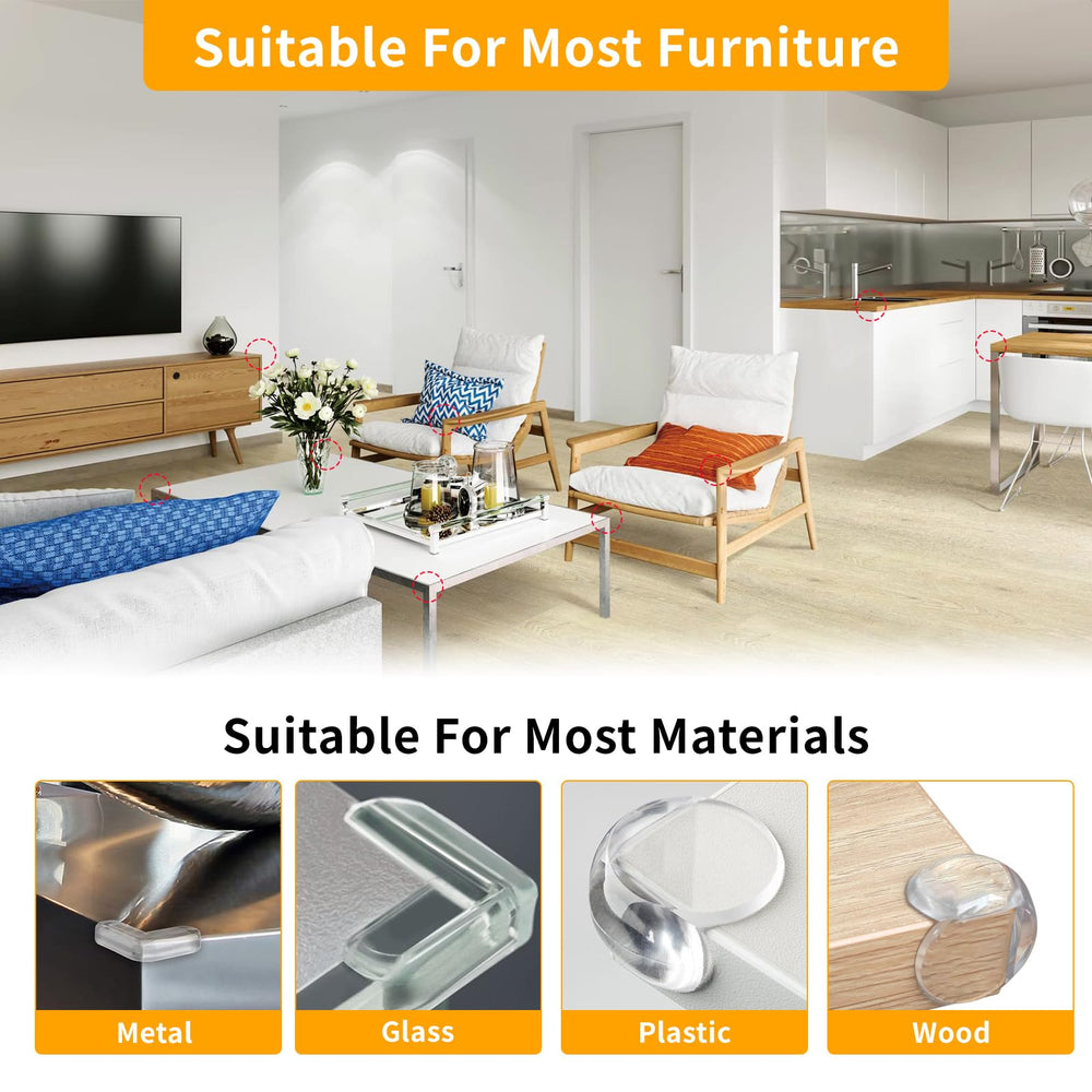 Rindion baby-proof corners application demonstrates broad furniture compatibility