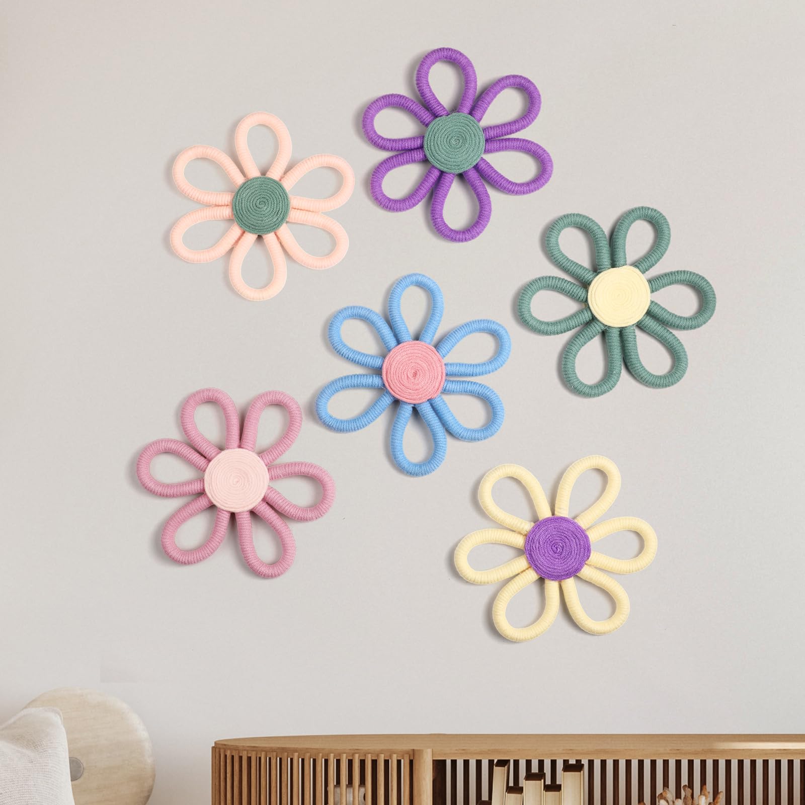 Ripeng boho daisy wall art in blue enhances nursery decor with vibrant charm