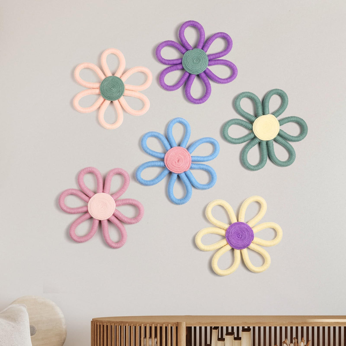 Ripeng boho daisy wall art in blue enhances nursery decor with vibrant charm