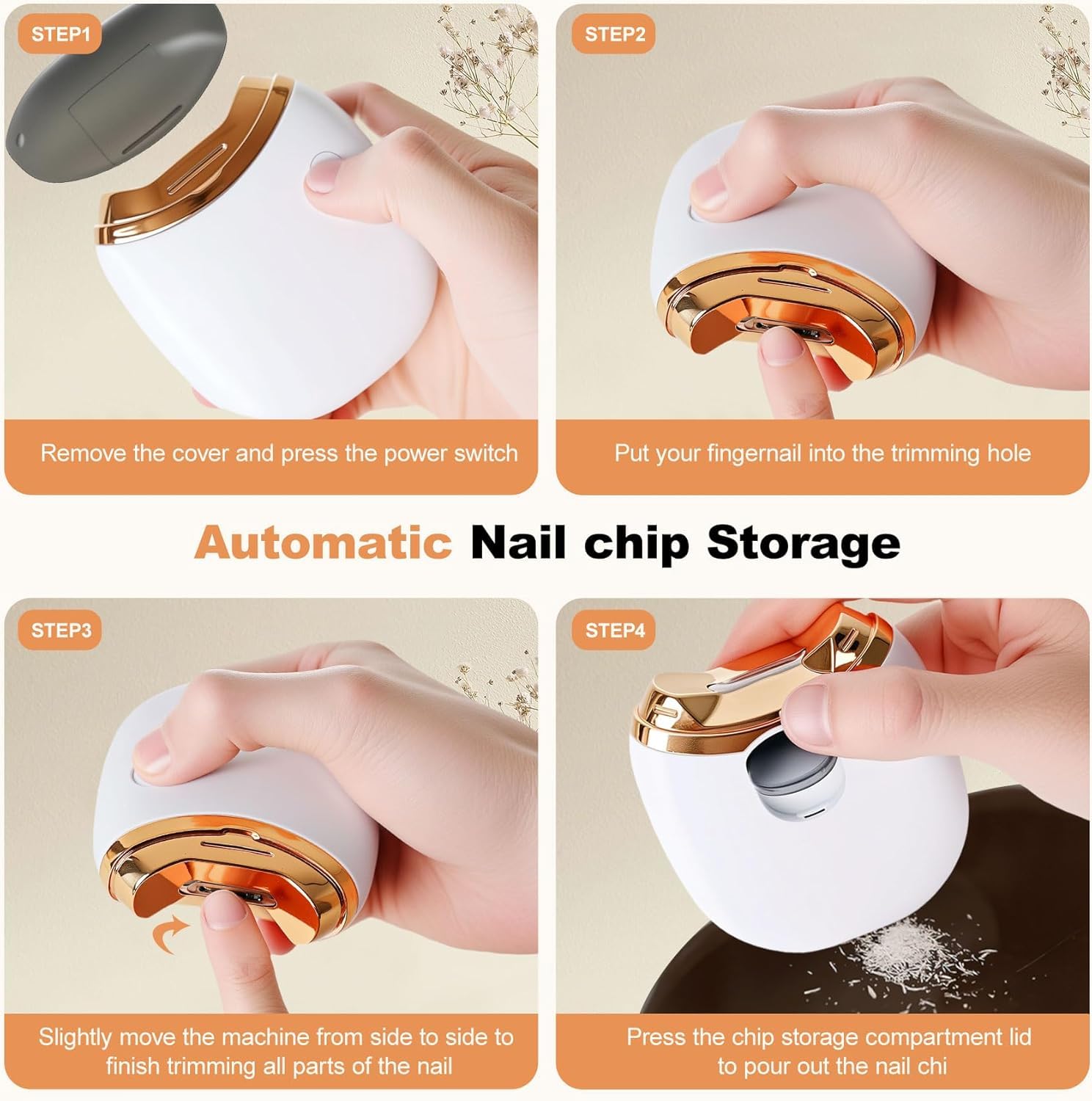RIRC Electric Nail Clipper USB-C charging cable boosts cordless convenience.