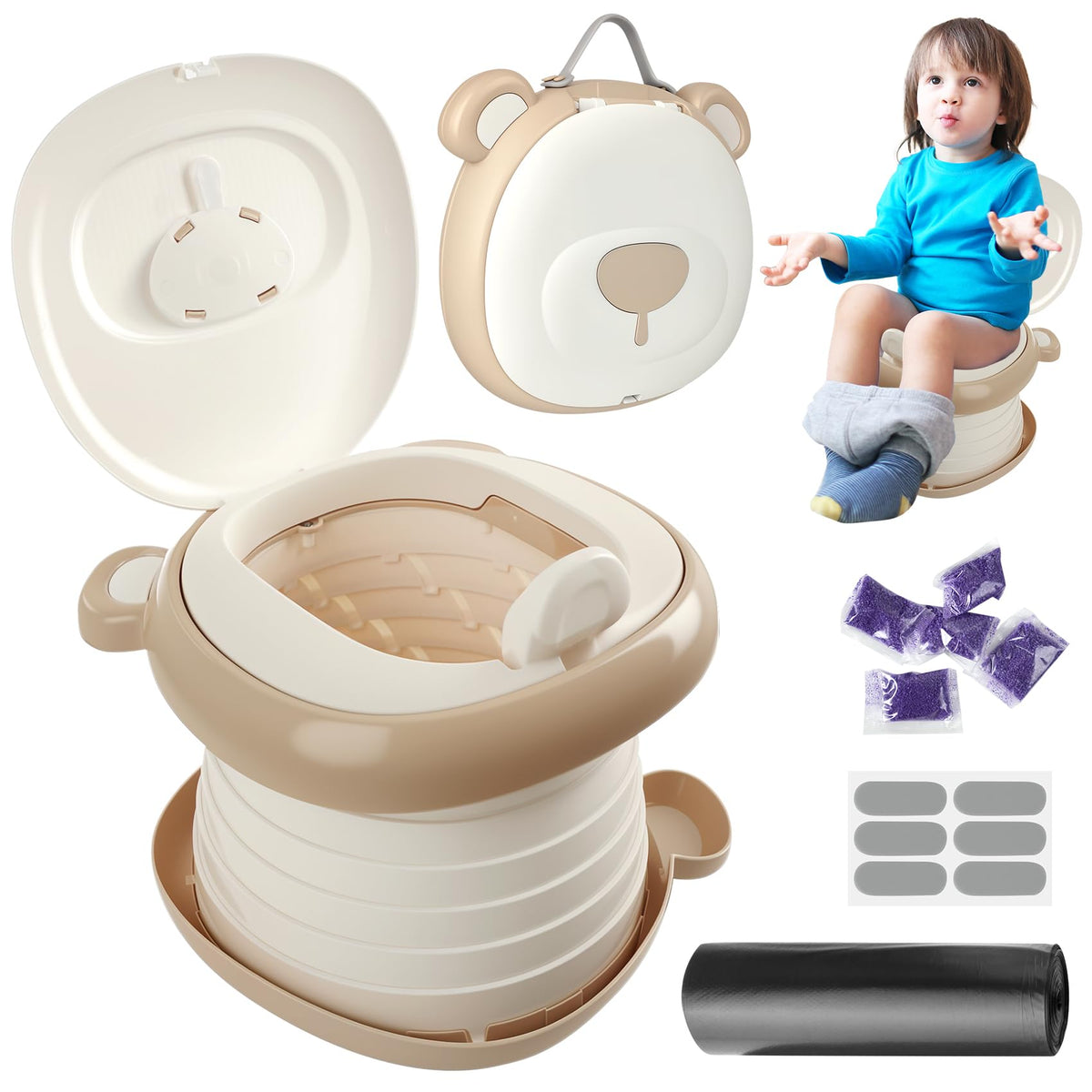 RIRC portable potty seat folded for compact travel and easy storage.