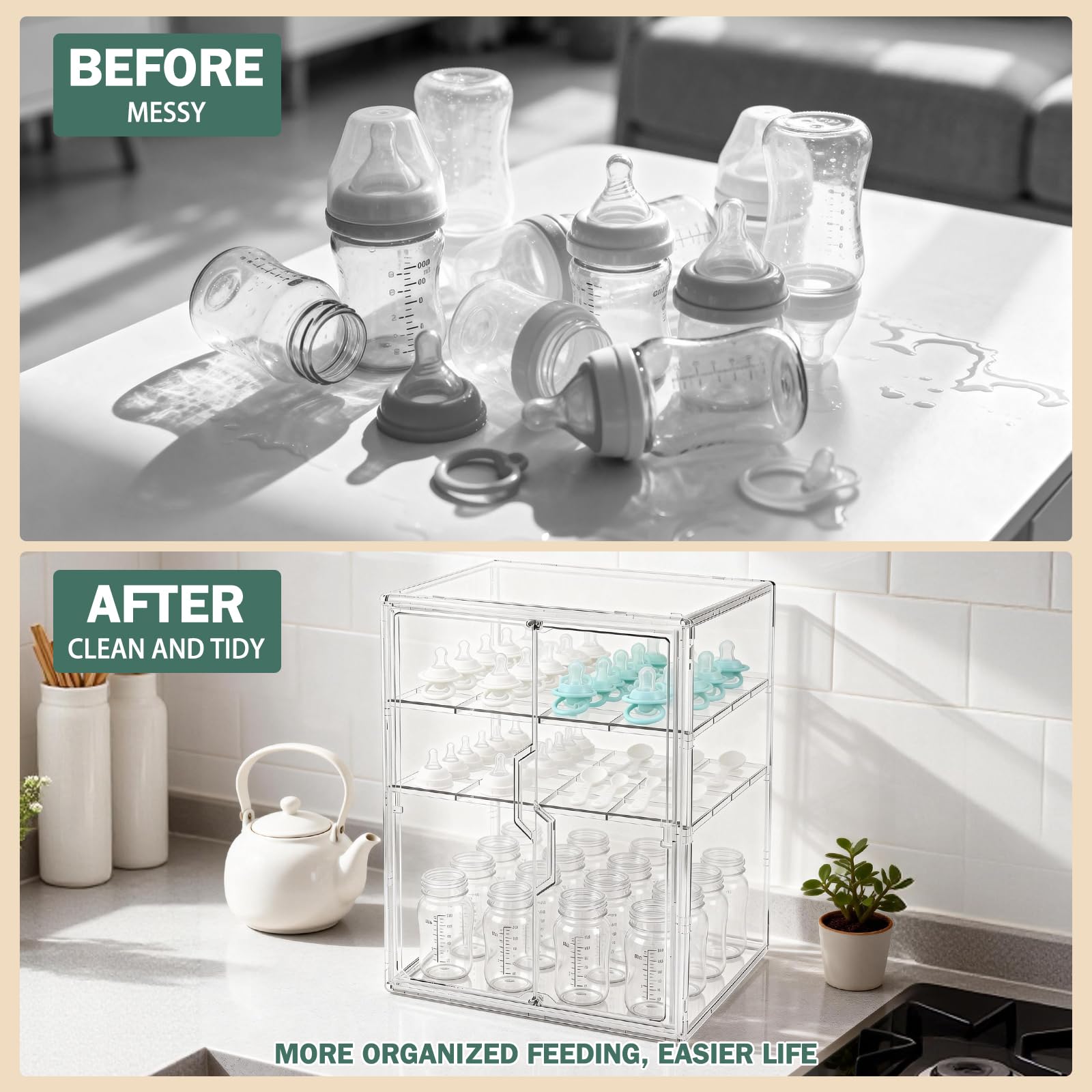 RISICULIS anti-slip pads keep the organizer stable on counters while you feed