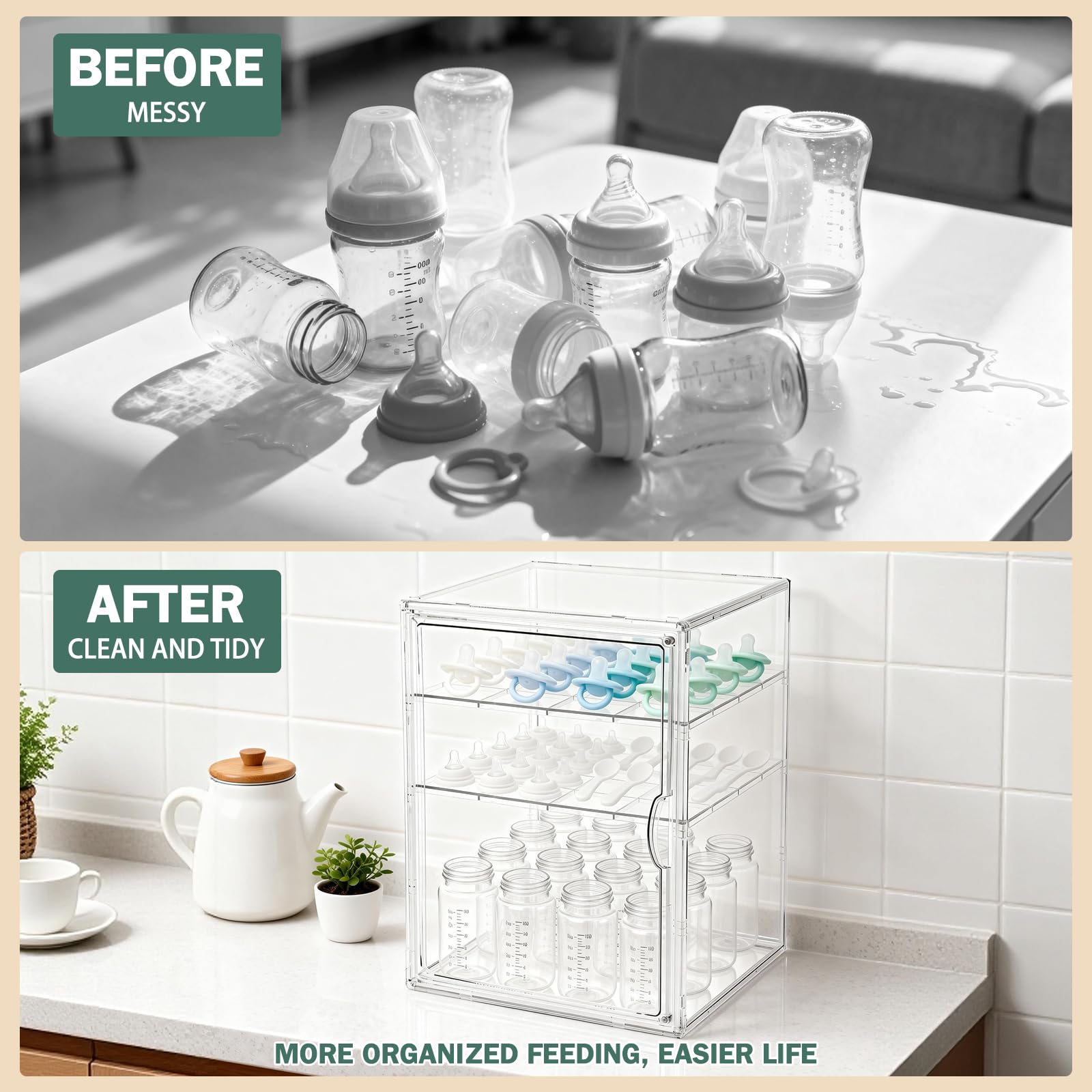 RISICULIS anti-slip silicone pads stabilize the rack on countertops.