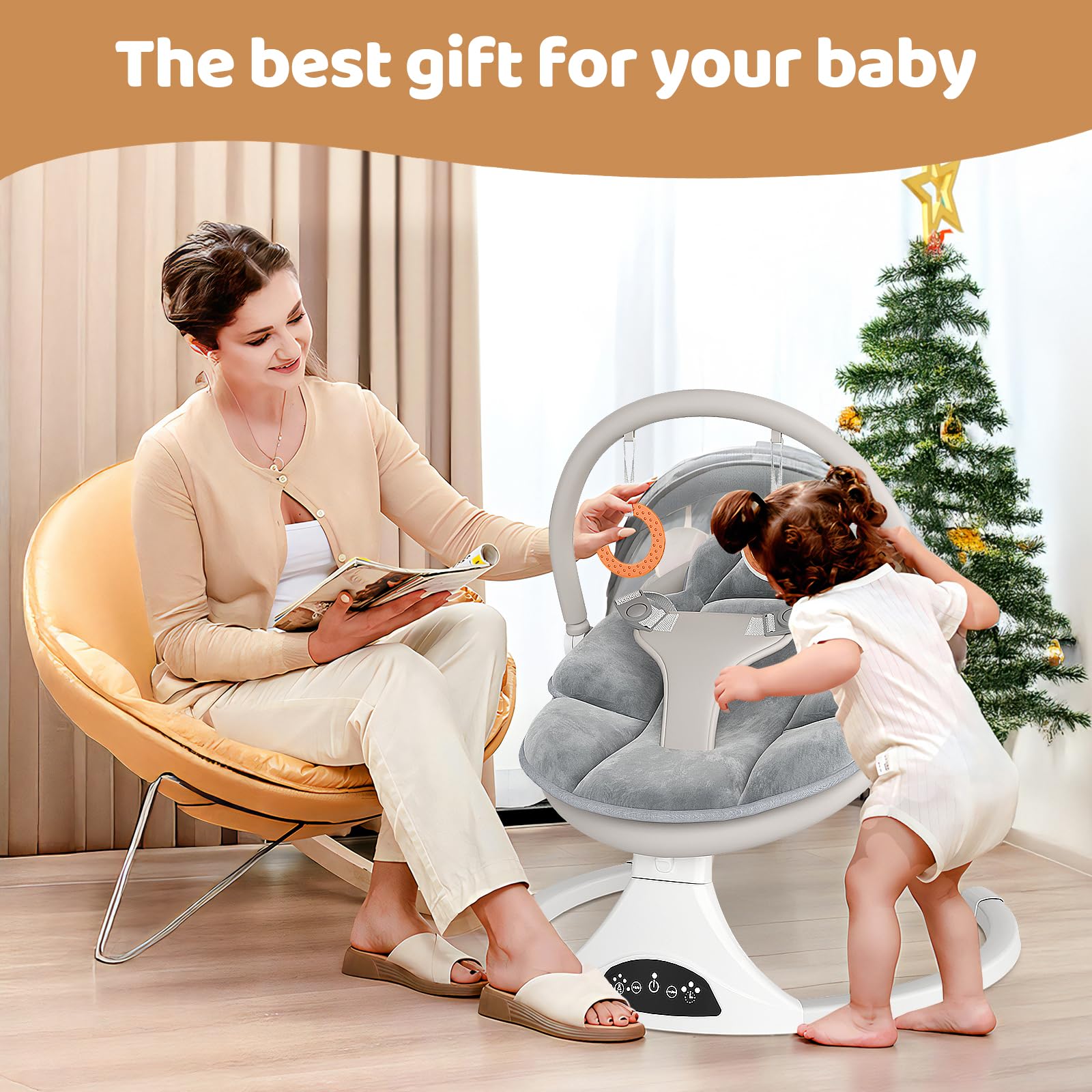 RIVIPLOU 3-point harness enhances baby safety during swings.
