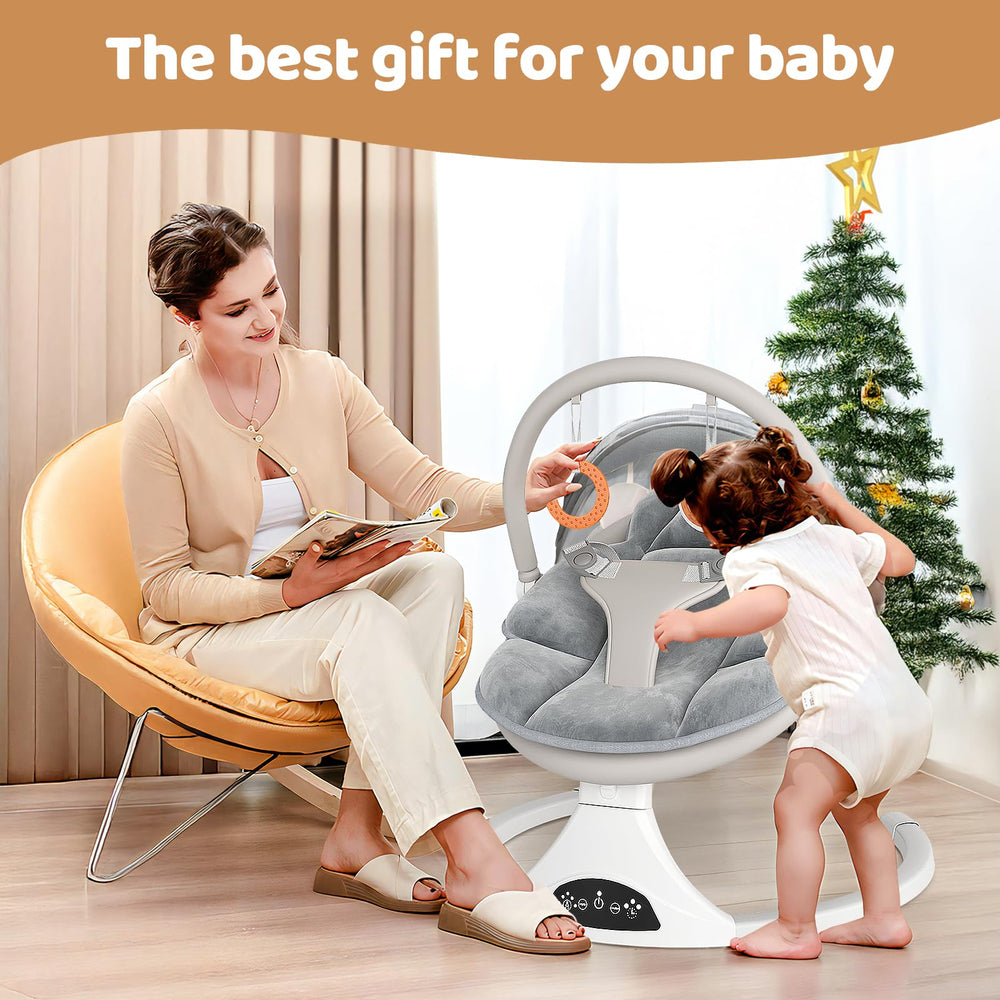 RIVIPLOU 3-point harness enhances baby safety during swings.