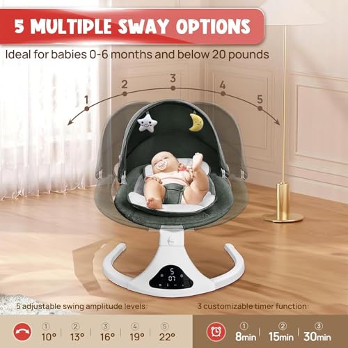 RIVIPLOU baby swing with a 3-point harness for secure seating and safety.
