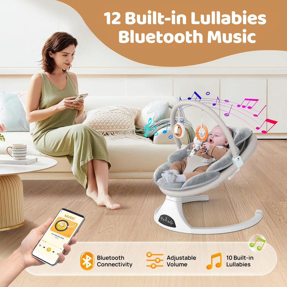 RIVIPLOU baby swing with 5 natural motions for gentle rocking.