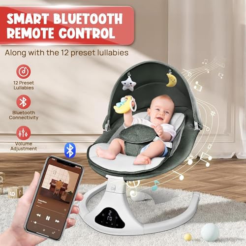 RIVIPLOU swing featuring 5 speeds for tailored rocking during naps and play.