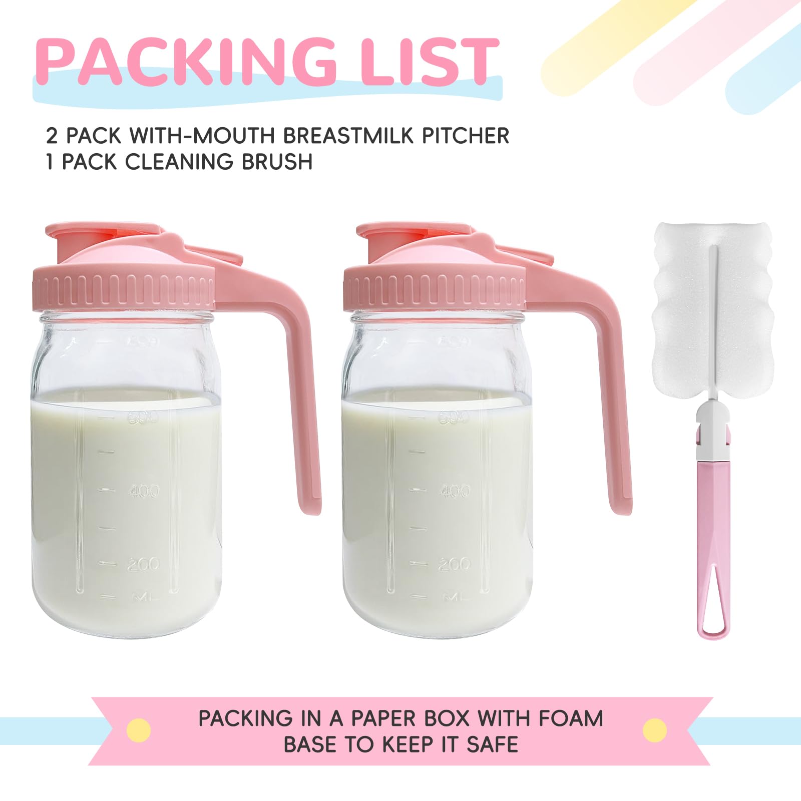 Riznpo wide-mouth glass pitcher 32oz for easy pouring.