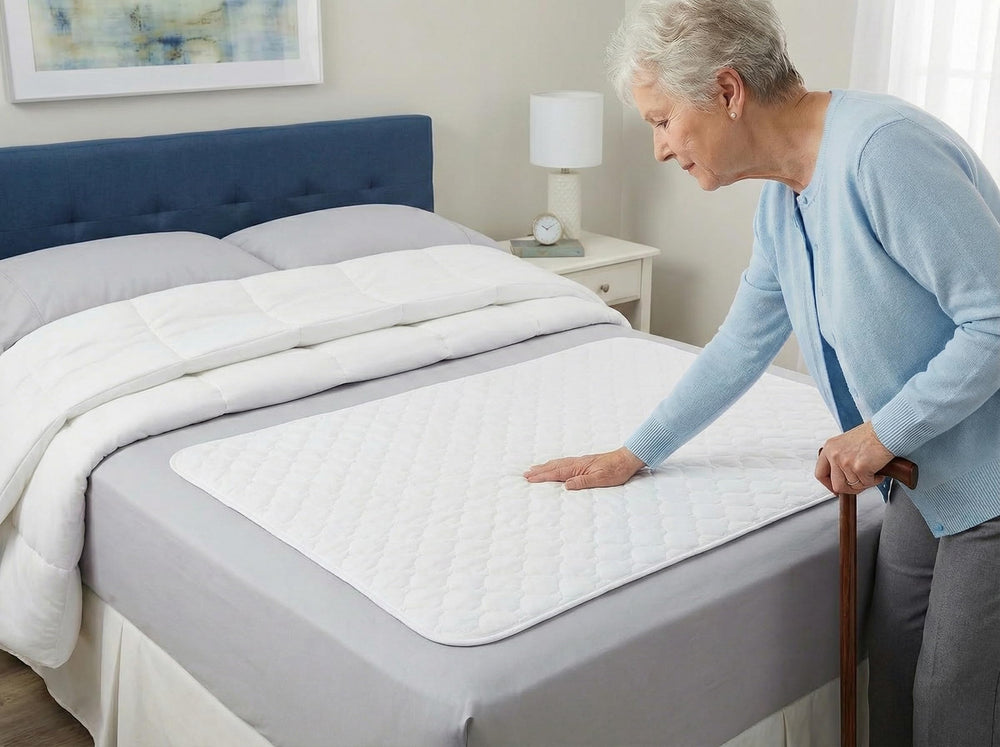 RMS Ultra Soft bed pad showing quilted top layer for sensitive skin relief.