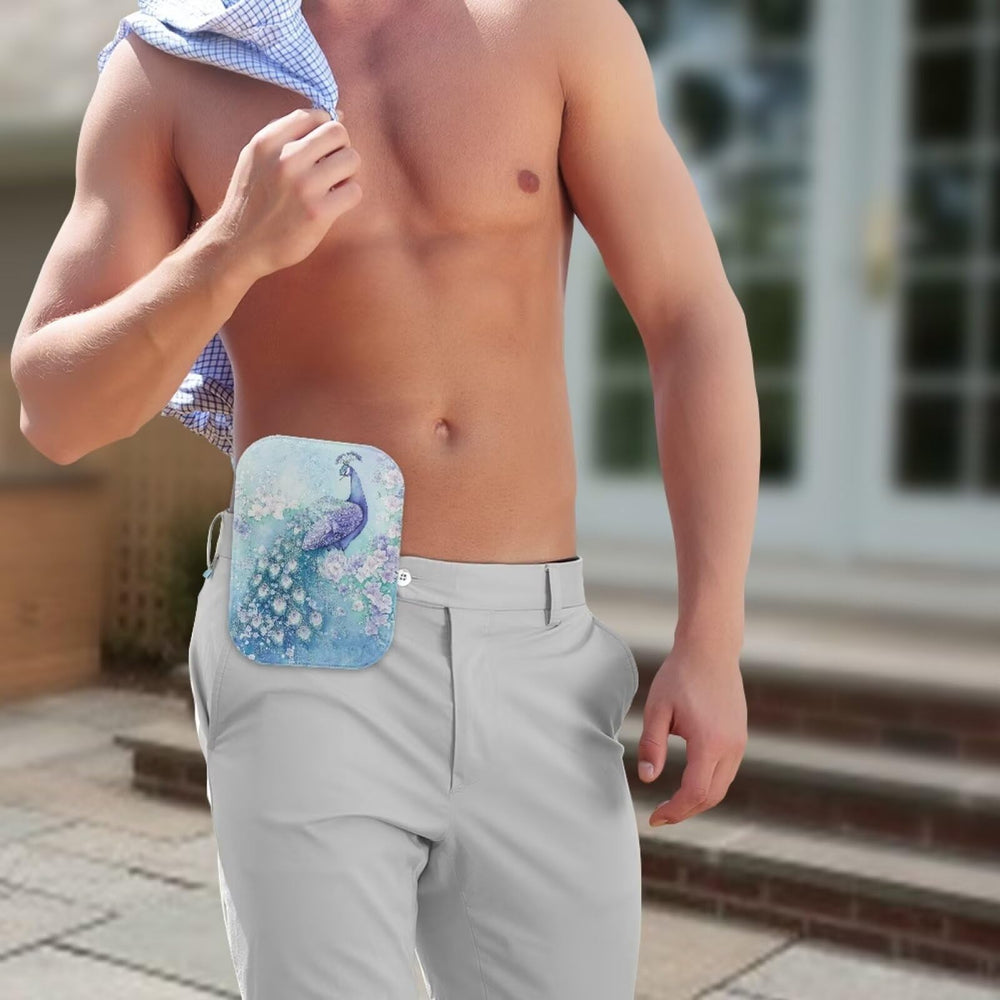 Rnyleeg Peacock ostomy cover worn for daily activities.