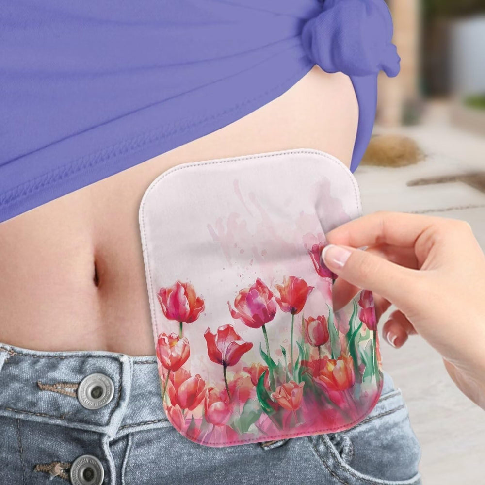 Rnyleeg Pink Tulip ostomy pouch cover back view highlights secure closure.