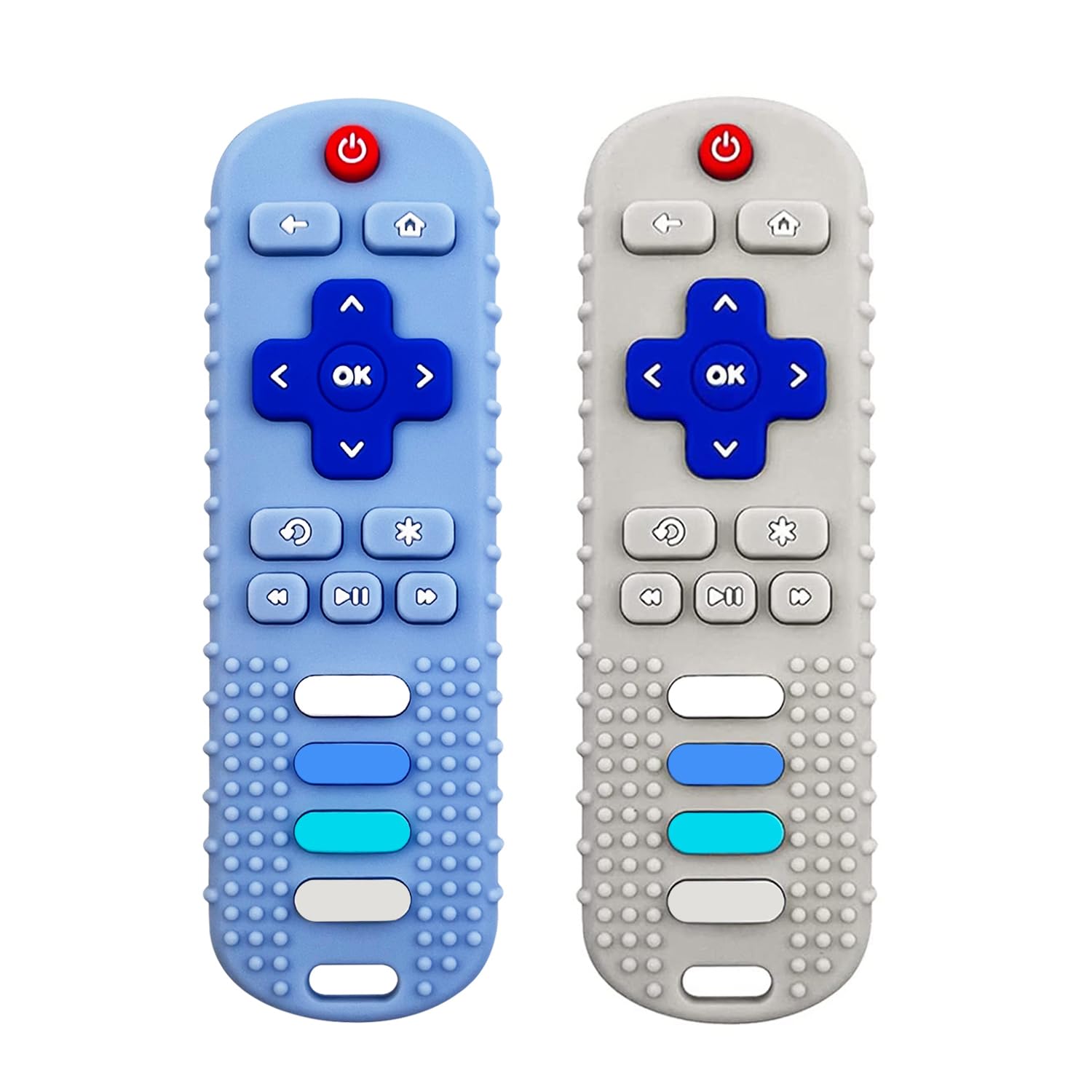 ROBBEAR remote teether blue closeup for soothing gums and safe play