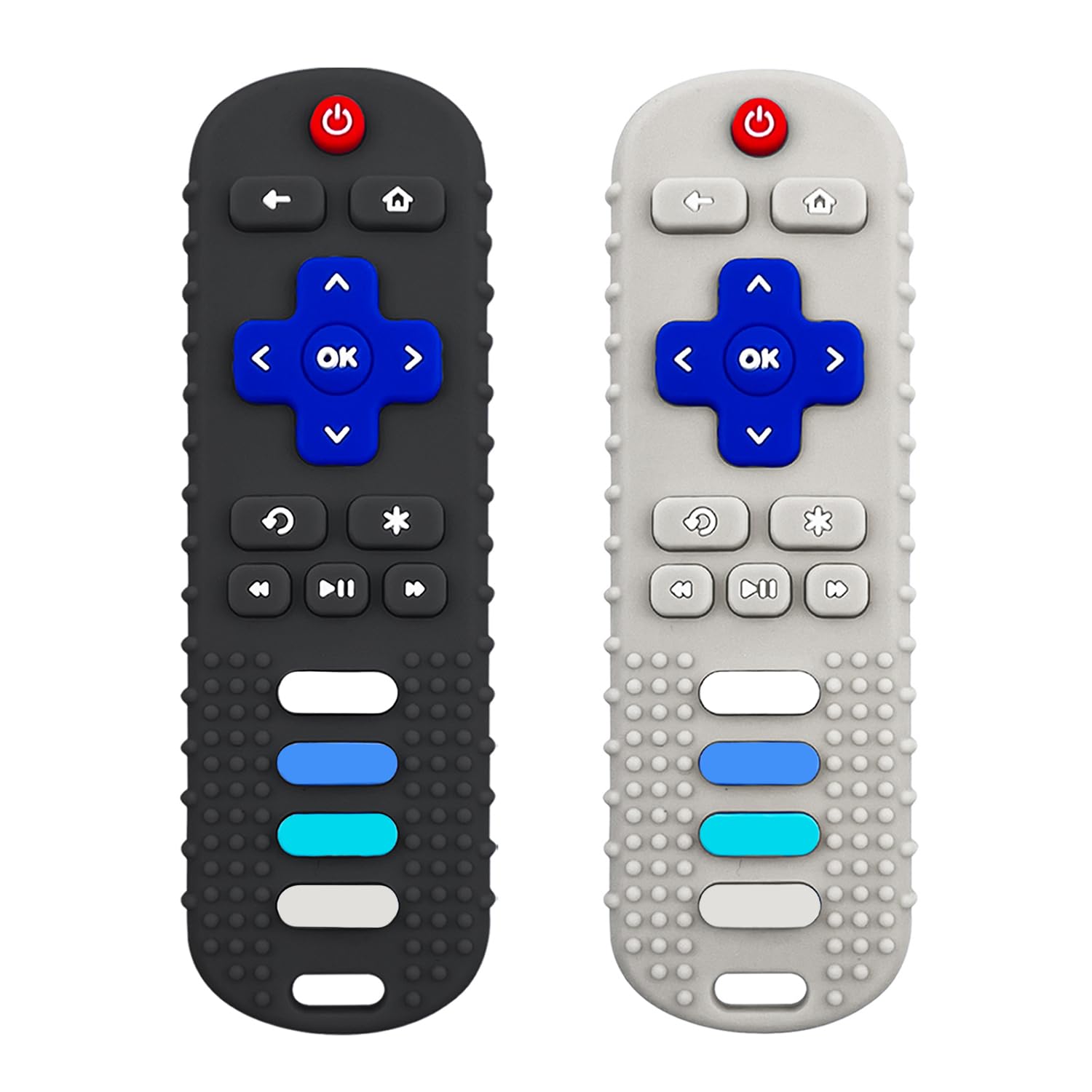 ROBBEAR TV remote teether with a familiar shape for soothing teething.
