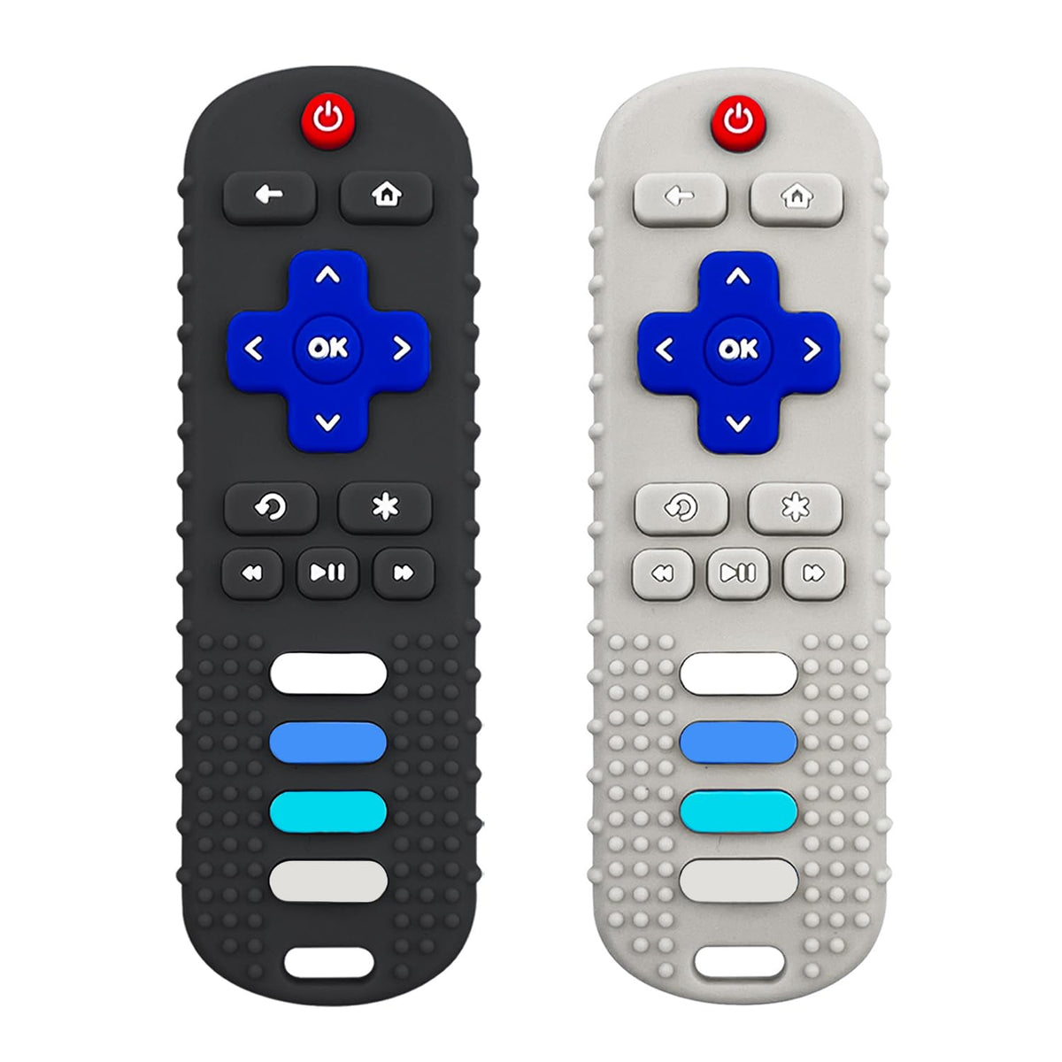 ROBBEAR TV remote teether with a familiar shape for soothing teething.