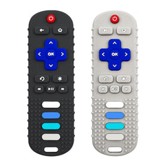 ROBBEAR TV remote teether with a familiar shape for soothing teething.