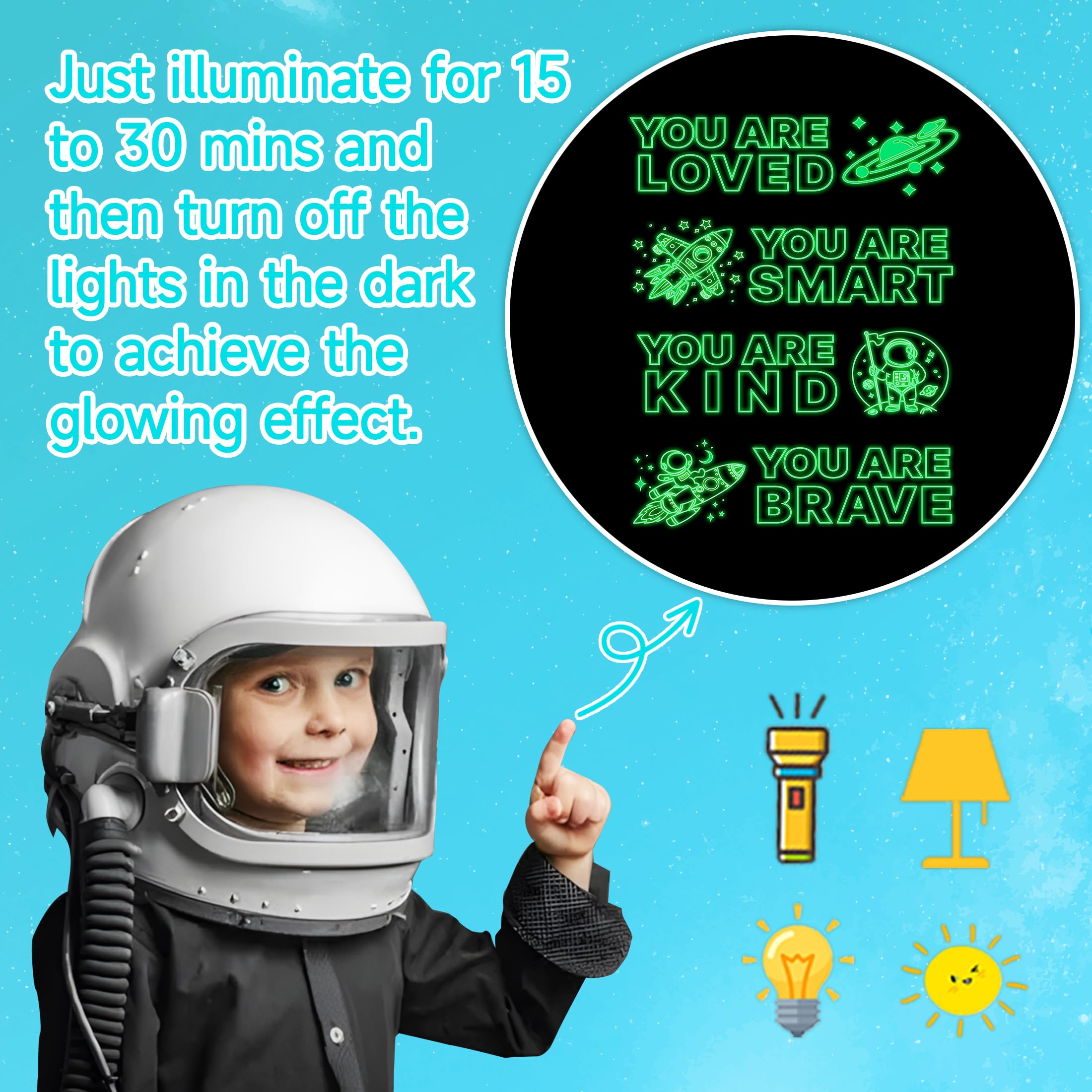 Robmoda four-piece astronaut wall sticker set features removable vinyl for easy decorating