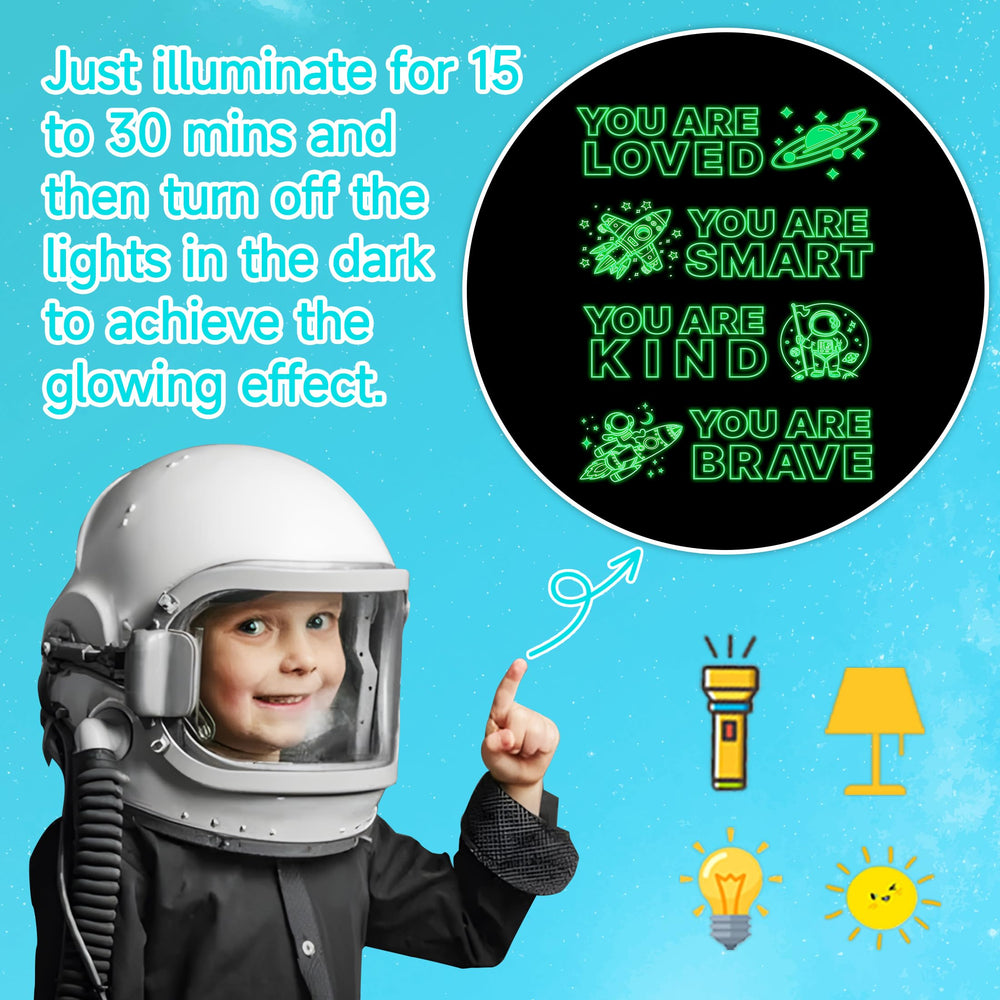 Robmoda four-piece astronaut wall sticker set features removable vinyl for easy decorating