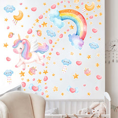 Robmoda ceiling decor with clouds and rainbows creates a dreamy ambiance in a kid's room